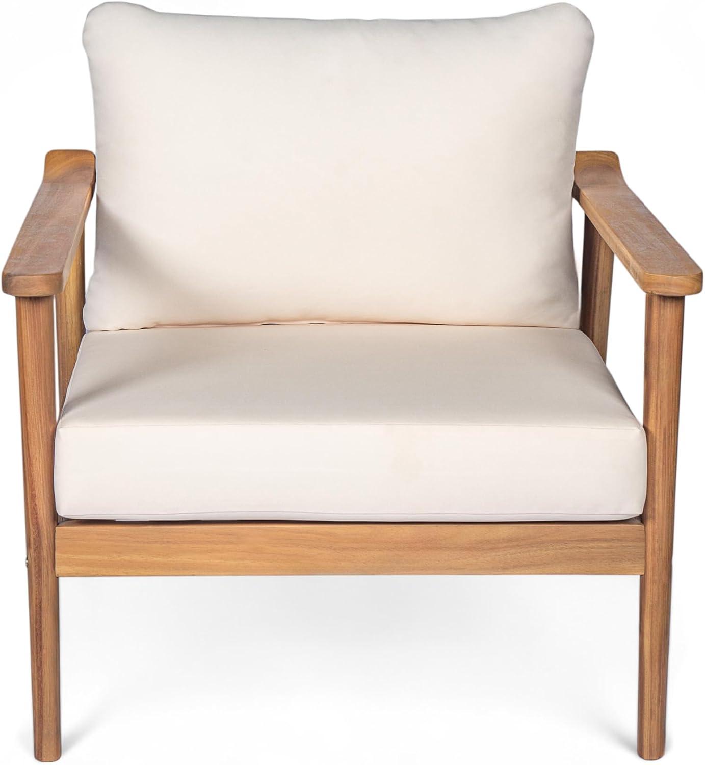 image:imageChristopher Knight Home Batis Acacia Wood Lounge Chair Outdoor Wooden Patio Accent Chair Set Comfy Reading Chair with Removable Cushion Patio Furniture Set Armchair TeakBeigeTeakbeige