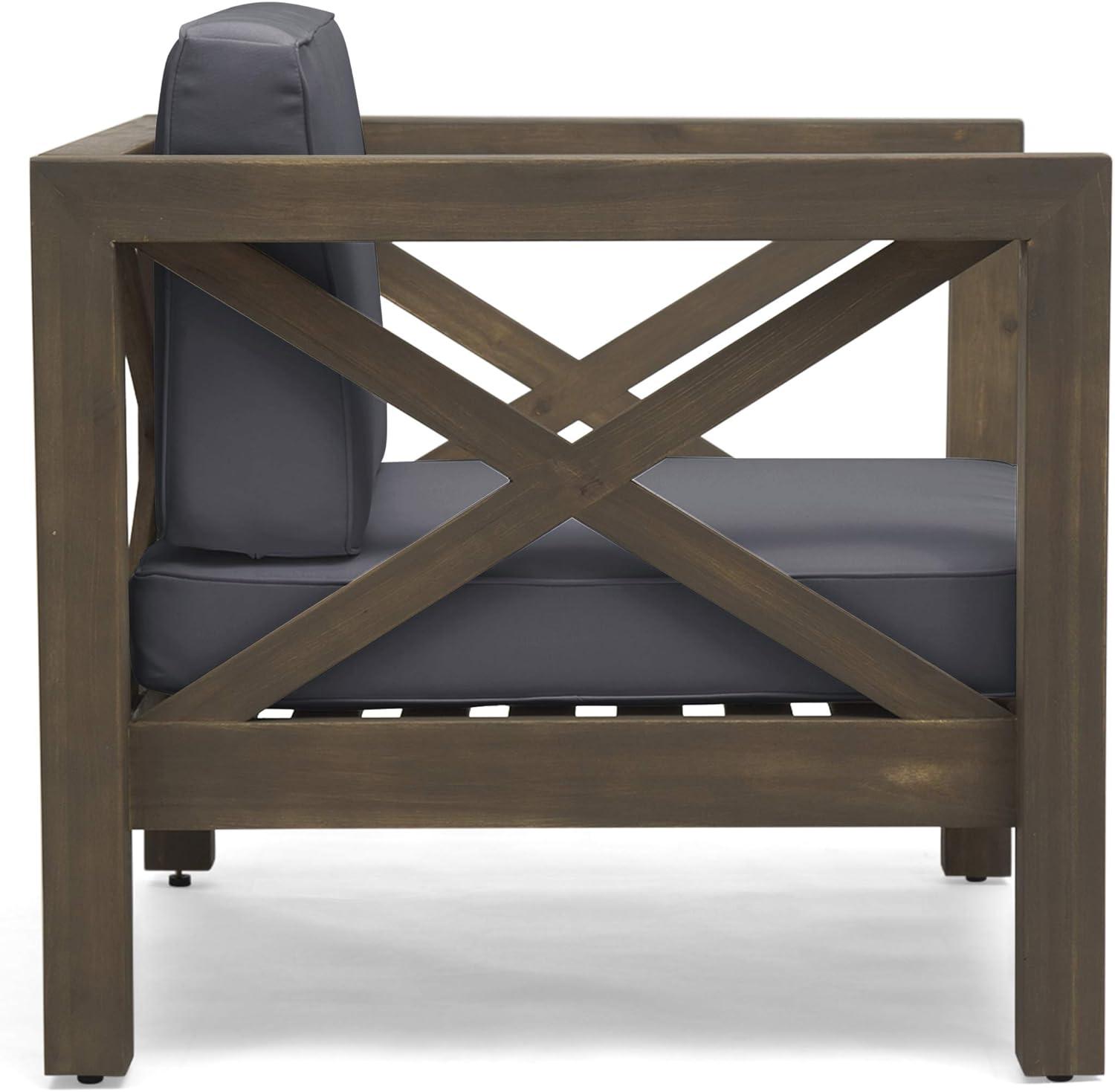 image:imageChristopher Knight Home Brava Outdoor Acacia Wood Club Chairs with Water Resistant Cushions Set of 2 3025 W x 3025 D x 265 H Gray Dark Gray