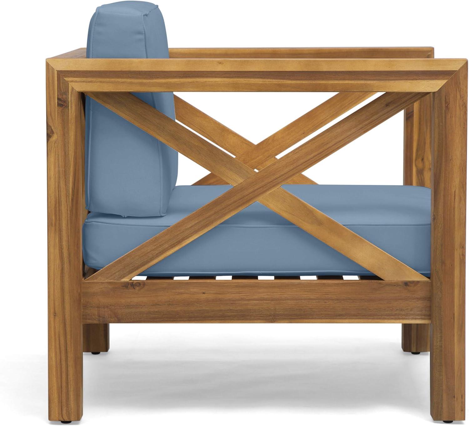 image:imageChristopher Knight Home Brava Outdoor Acacia Wood Club Chairs with Water Resistant Cushions Set of 2 3025 W x 3025 D x 265 H Teak Blue