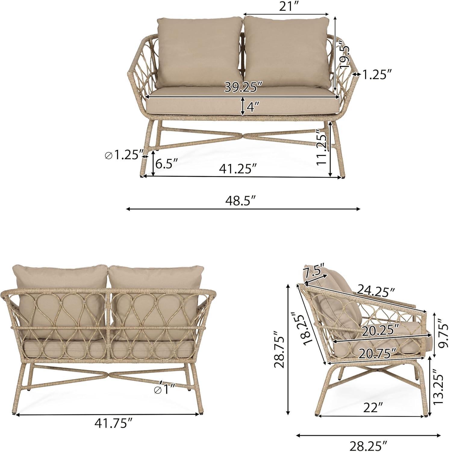 image:imageChristopher Knight Home Bruce Outdoor 4 Seater Chat Set with Cushion Wicker Light BrownBeige