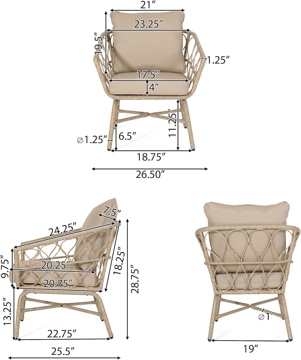 image:imageChristopher Knight Home Bruce Outdoor 4 Seater Chat Set with Cushion Wicker Light BrownBeige
