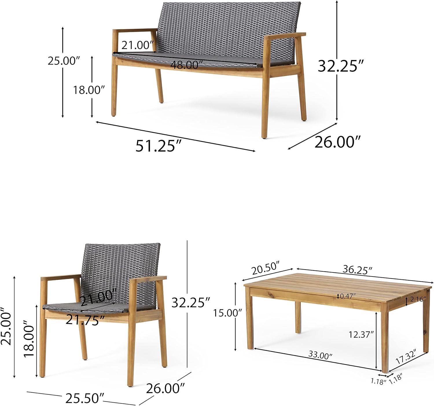 image:imageChristopher Knight Home Bryan Outdoor 4 Seater Chat Set Wicker and Acacia Wood GrayTeak