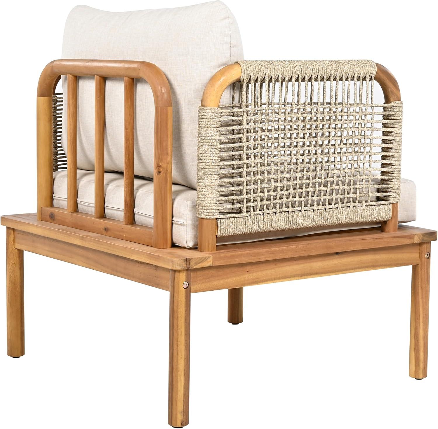 image:imageChristopher Knight Home Coby Patio Acacia Wood and Rope Weave Accent Chair Outdoor Lounge Chair with Cushion Deep Seating Garden Armchair Comfy Reading Chair Single Sofa Club Chair TeakBeige