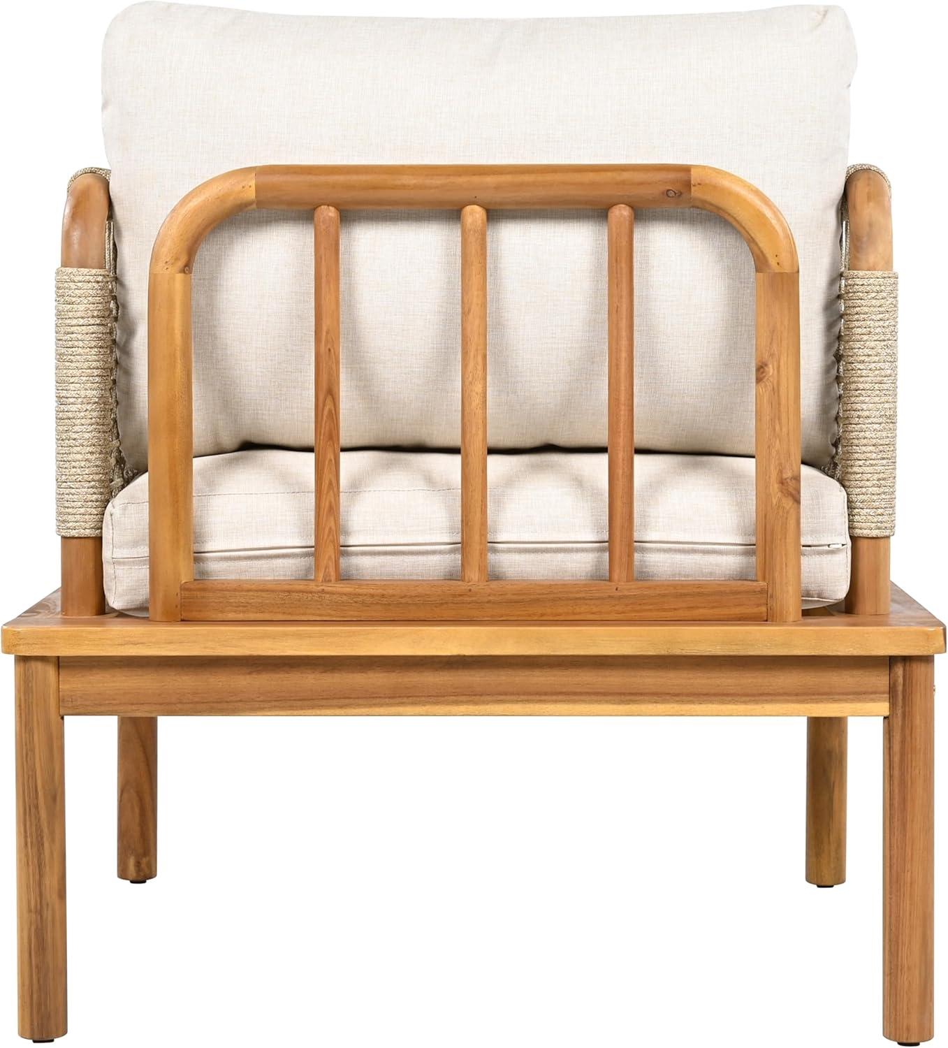 image:imageChristopher Knight Home Coby Patio Acacia Wood and Rope Weave Accent Chair Outdoor Lounge Chair with Cushion Deep Seating Garden Armchair Comfy Reading Chair Single Sofa Club Chair TeakBeige