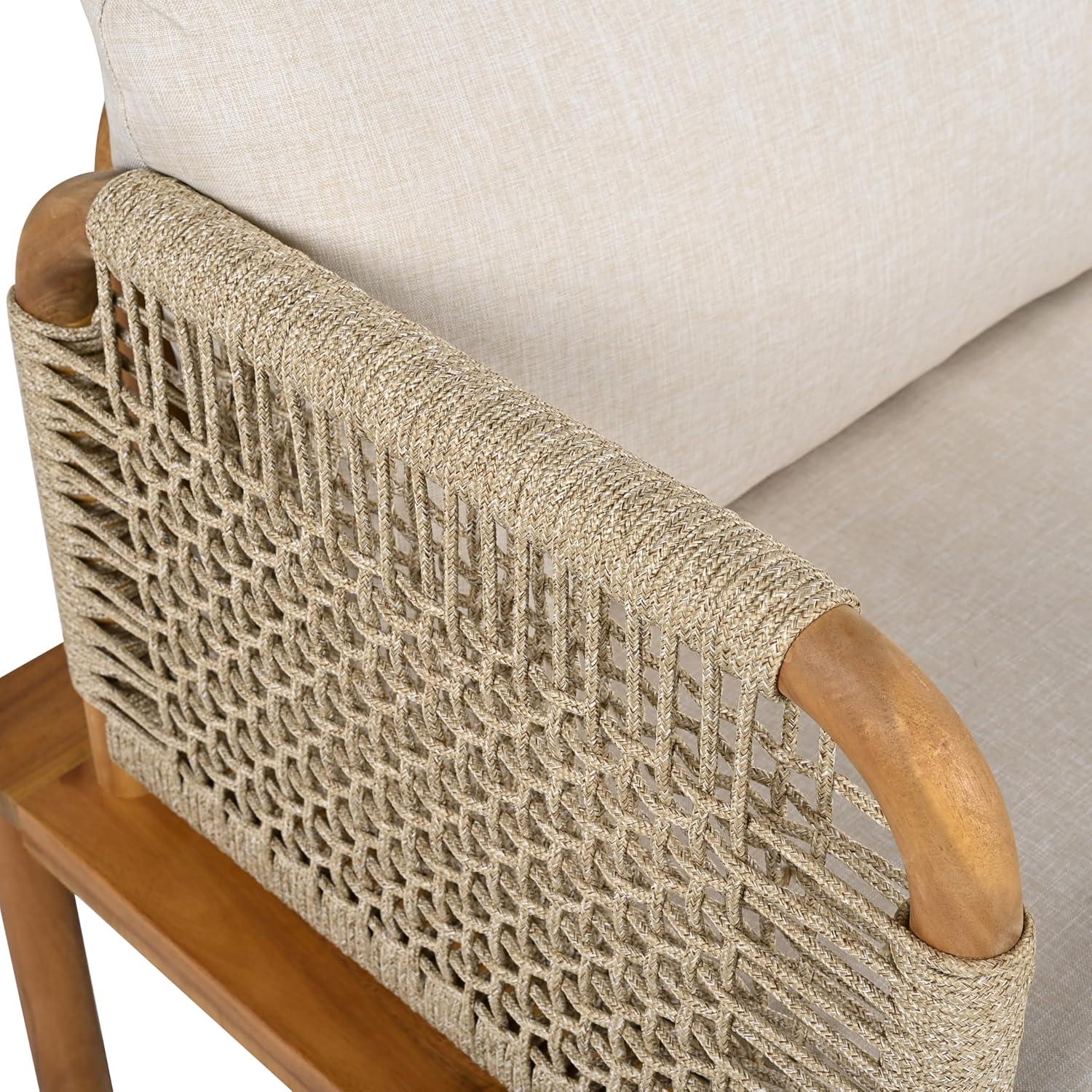 image:imageChristopher Knight Home Coby Patio Acacia Wood and Rope Weave Accent Chair Outdoor Lounge Chair with Cushion Deep Seating Garden Armchair Comfy Reading Chair Single Sofa Club Chair TeakBeige
