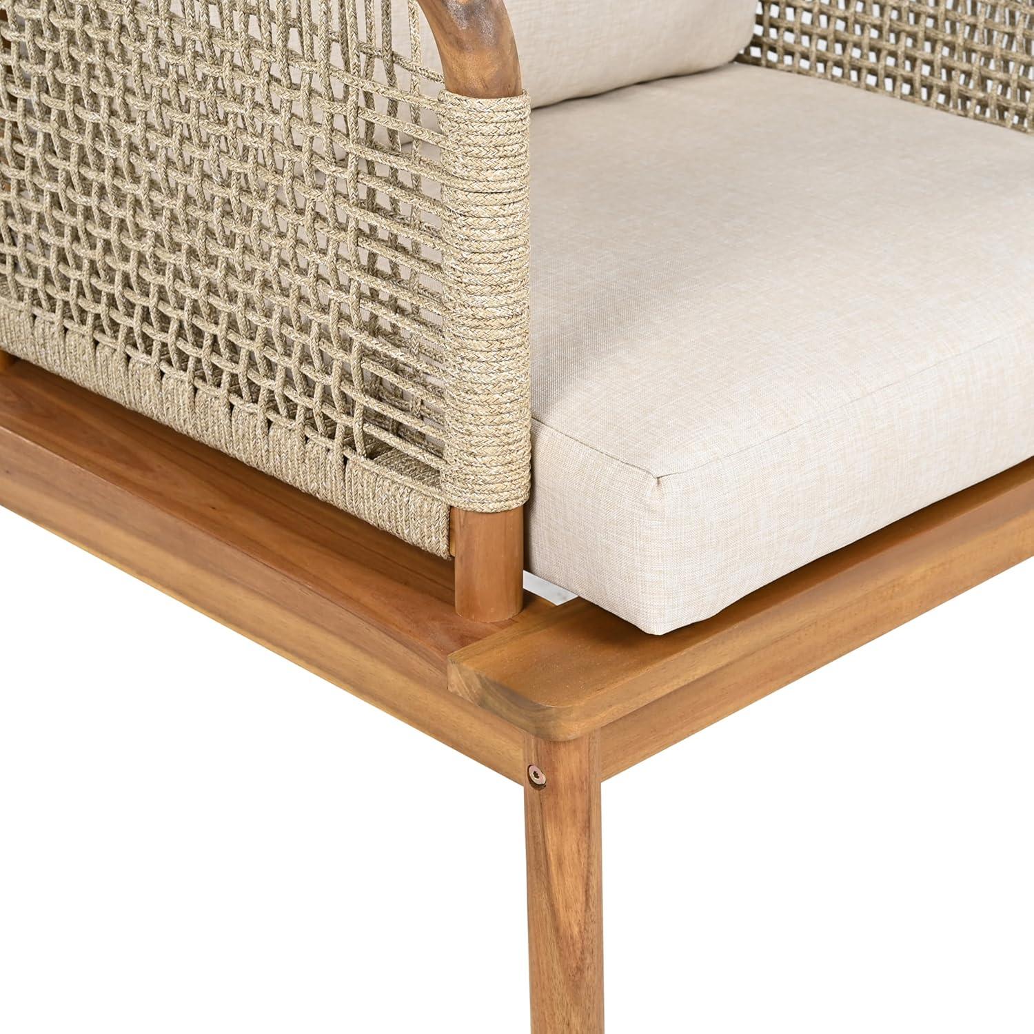 image:imageChristopher Knight Home Coby Patio Acacia Wood and Rope Weave Accent Chair Outdoor Lounge Chair with Cushion Deep Seating Garden Armchair Comfy Reading Chair Single Sofa Club Chair TeakBeige