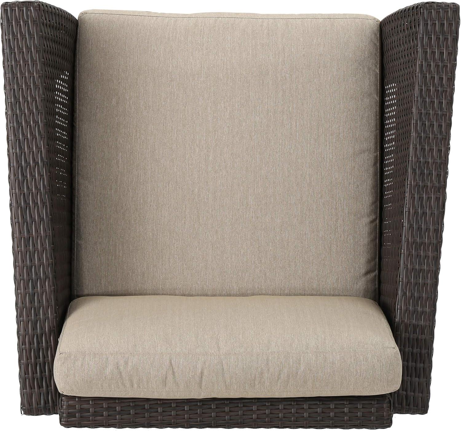 image:imageChristopher Knight Home Glenwood Outdoor Aluminum Framed Wicker Swivel Chairs with Water Resistant Cushions 2Pcs Set Mix Brown Mix Beige Coffee