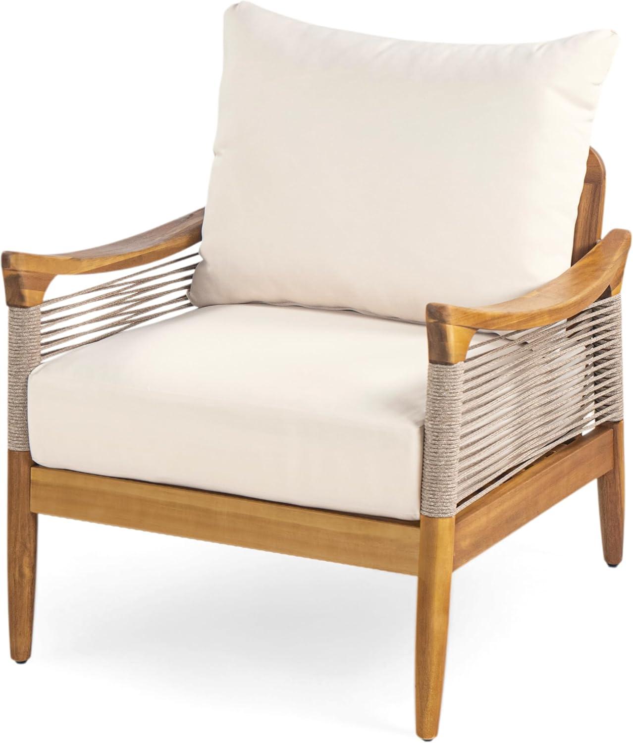 image:imageChristopher Knight Home Havets 4 Piece Patio Conversation Sets Outdoor Acacia Wood Patio Seating GroupWoven Rope Loveseat Chairs with Cushions and Coffee Table for Porch Backyard Balcony TeakBeigeTeakbeige 4 Pcs Set