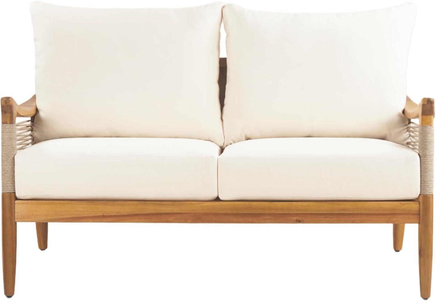 image:imageChristopher Knight Home Havets 4 Piece Patio Conversation Sets Outdoor Acacia Wood Patio Seating GroupWoven Rope Loveseat Chairs with Cushions and Coffee Table for Porch Backyard Balcony TeakBeigeTeakbeige 4 Pcs Set