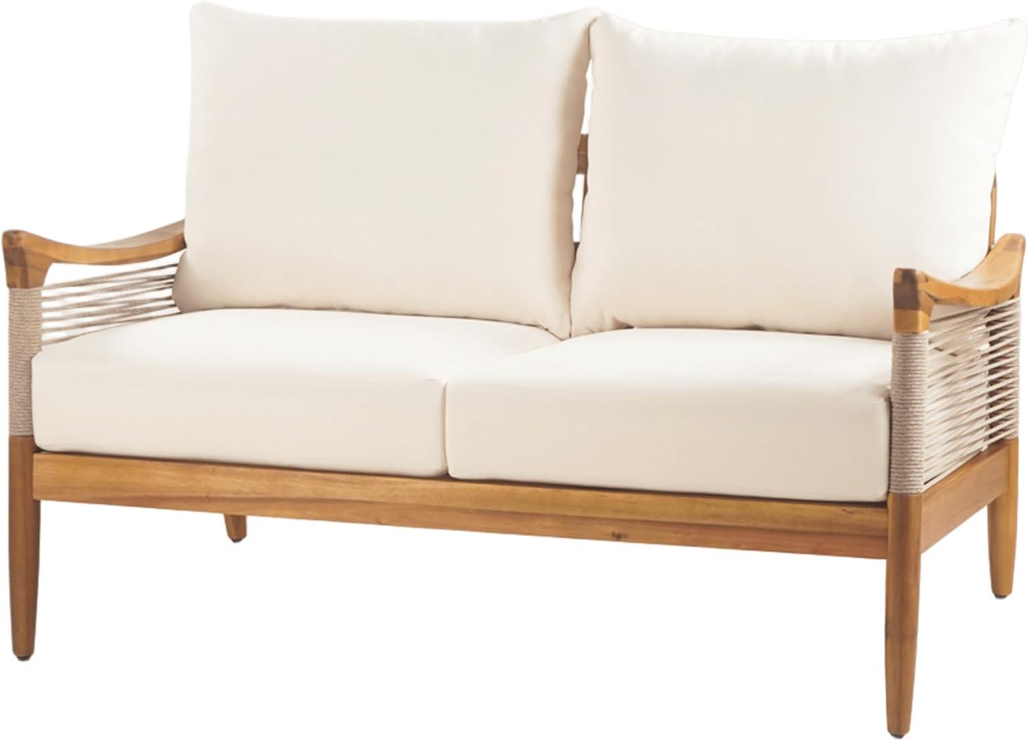 image:imageChristopher Knight Home Havets 4 Piece Patio Conversation Sets Outdoor Acacia Wood Patio Seating GroupWoven Rope Loveseat Chairs with Cushions and Coffee Table for Porch Backyard Balcony TeakBeigeTeakbeige 2 Pcs Set