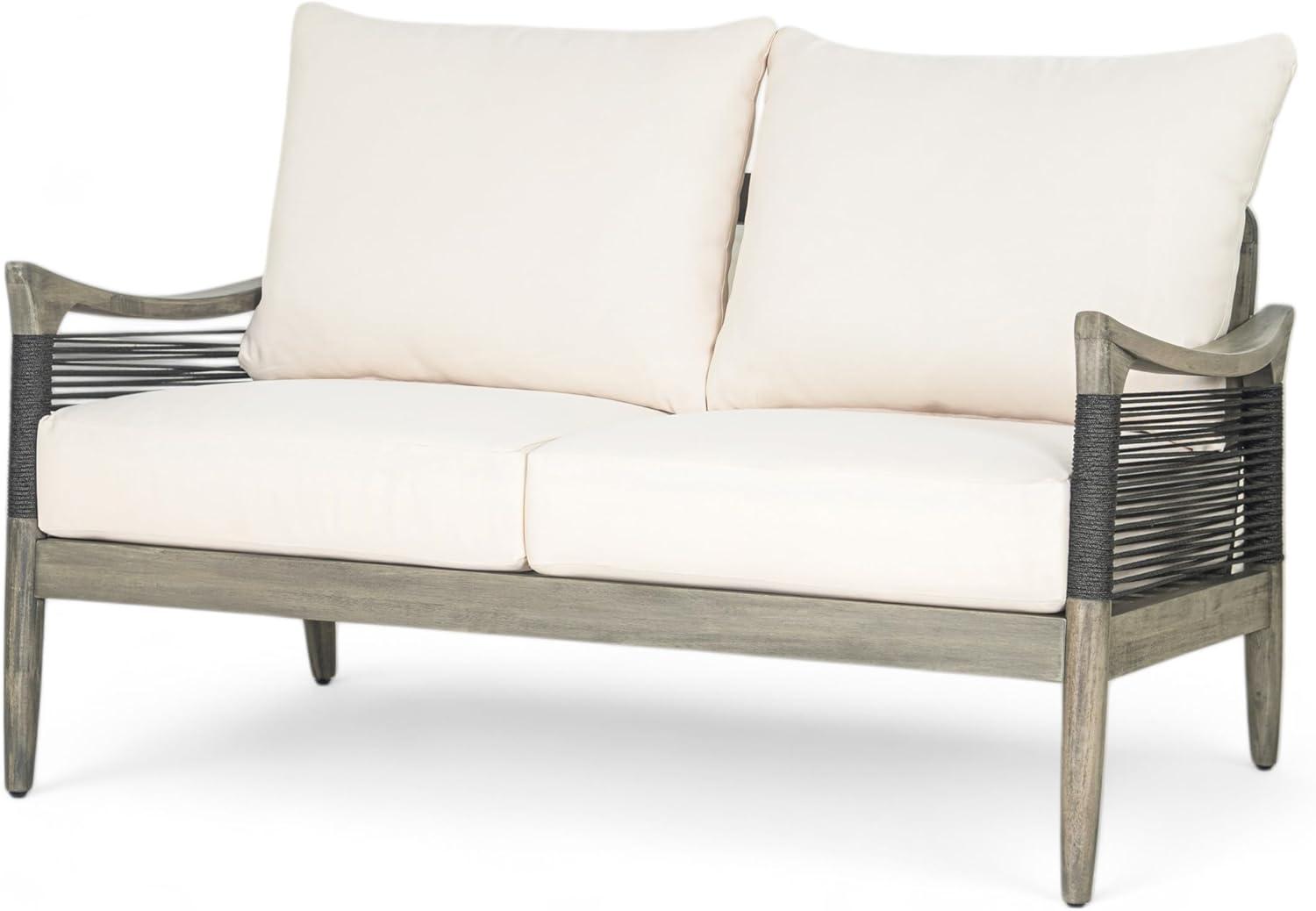 image:imageChristopher Knight Home Havets 4 Piece Patio Conversation Sets Outdoor Acacia Wood Patio Seating GroupWoven Rope Loveseat Chairs with Cushions and Coffee Table for Porch Backyard Balcony TeakBeigeGraybeige 2 Pcs Set