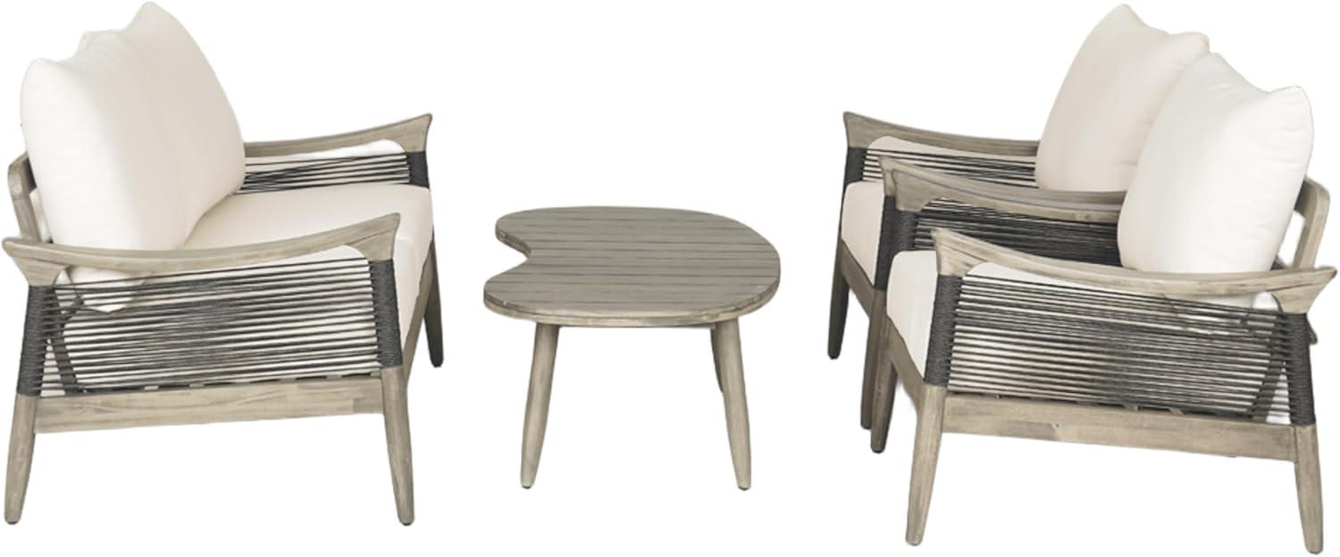 image:imageChristopher Knight Home Havets 4 Piece Patio Conversation Sets Outdoor Acacia Wood Patio Seating GroupWoven Rope Loveseat Chairs with Cushions and Coffee Table for Porch Backyard Balcony TeakBeigeGraybeige 4 Pcs Set