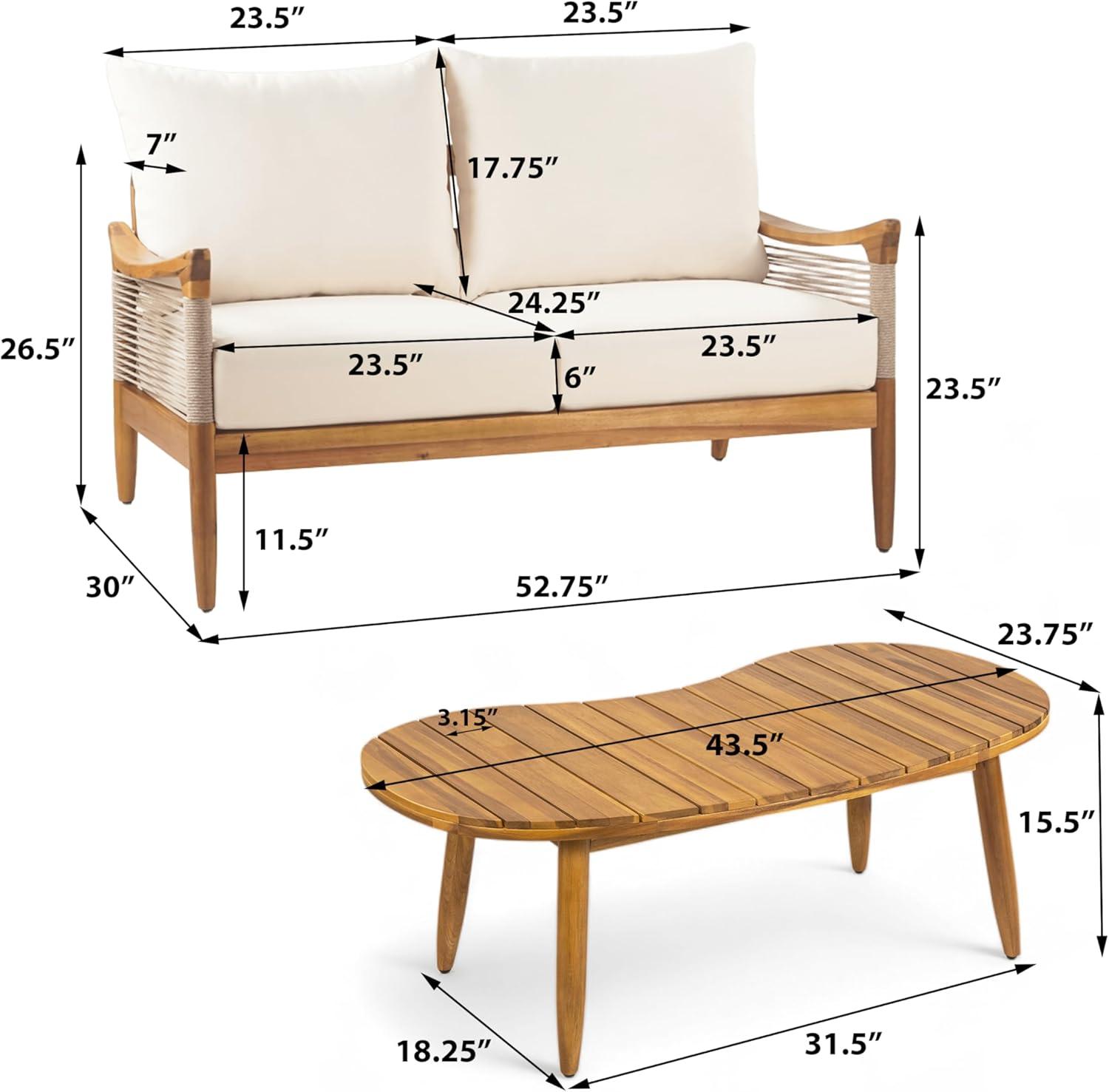 image:imageChristopher Knight Home Havets 4 Piece Patio Conversation Sets Outdoor Acacia Wood Patio Seating GroupWoven Rope Loveseat Chairs with Cushions and Coffee Table for Porch Backyard Balcony TeakBeigeTeakbeige 2 Pcs Set