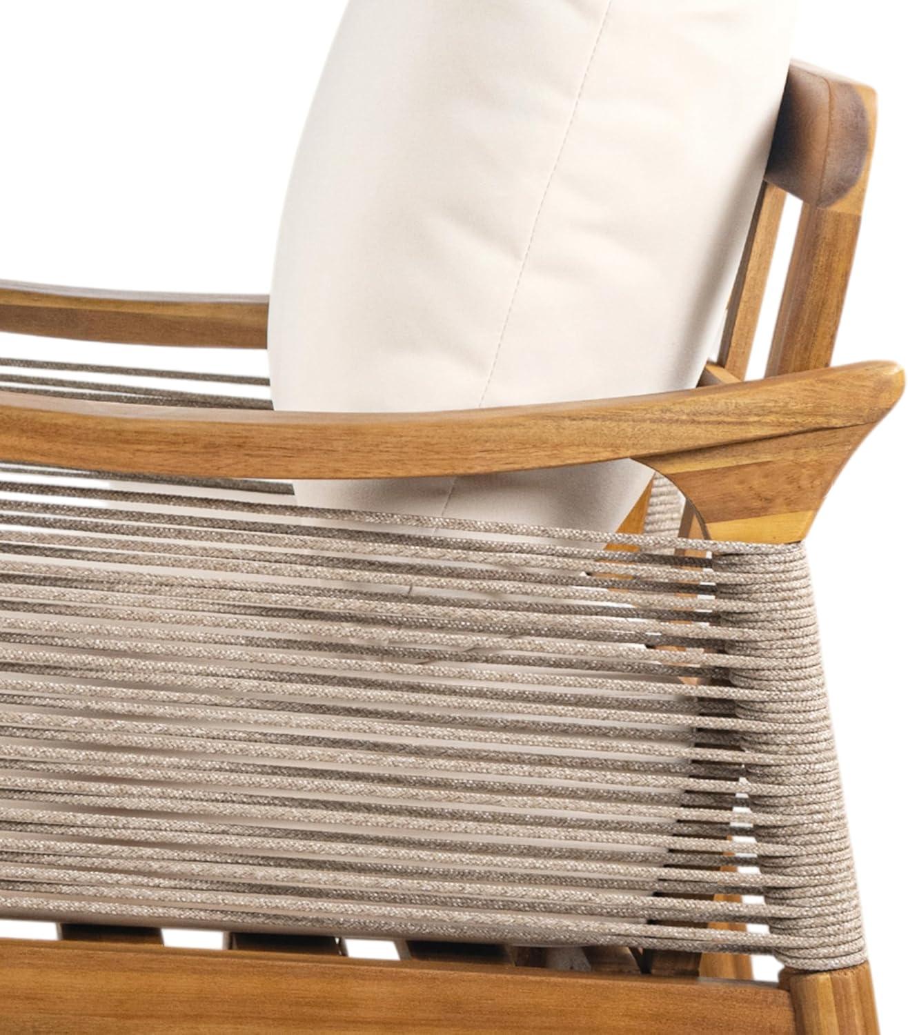 image:imageChristopher Knight Home Havets Patio Acacia Wood Club Chair with Woven Rope Comfortable Outdoor Armchair WaterRepellent Thick Cushion Deep Seating for Porch Garden Backyard Balcony GrayBeigeTeakbeige