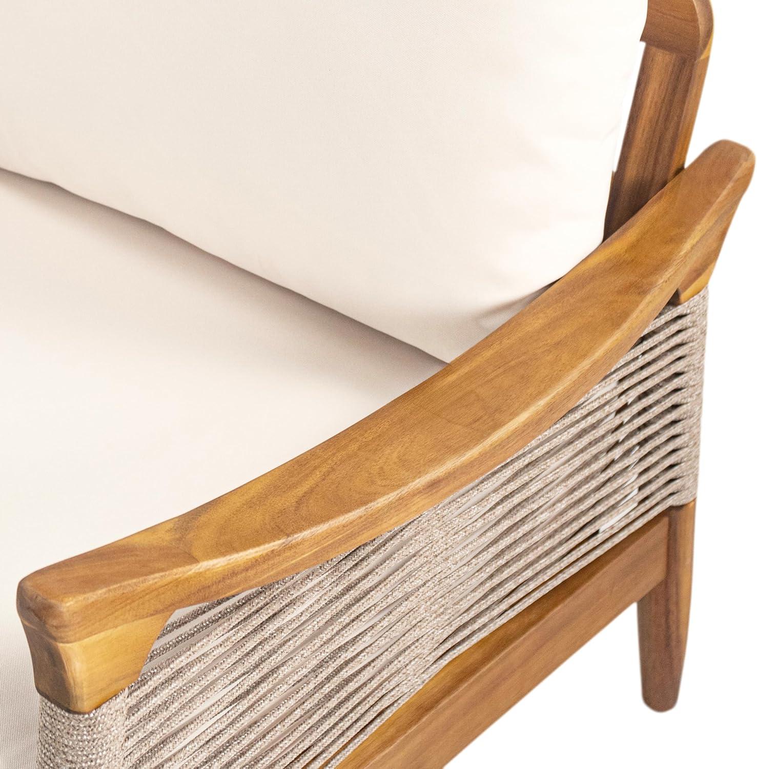 image:imageChristopher Knight Home Havets Patio Acacia Wood Club Chair with Woven Rope Comfortable Outdoor Armchair WaterRepellent Thick Cushion Deep Seating for Porch Garden Backyard Balcony GrayBeigeTeakbeige