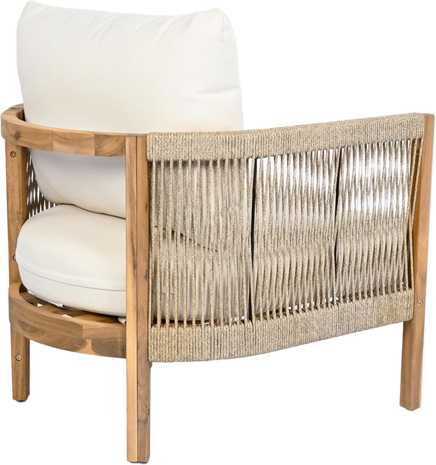 image:imageChristopher Knight Home Havets Patio Accent Chair Acacia Wood Club Chair Woven Rope Open Back Armchair 6 Thick Cushion Outdoor Comfort Seating Single Sofa for Backyard Garden Poolside GrayBeigeTeakbeige