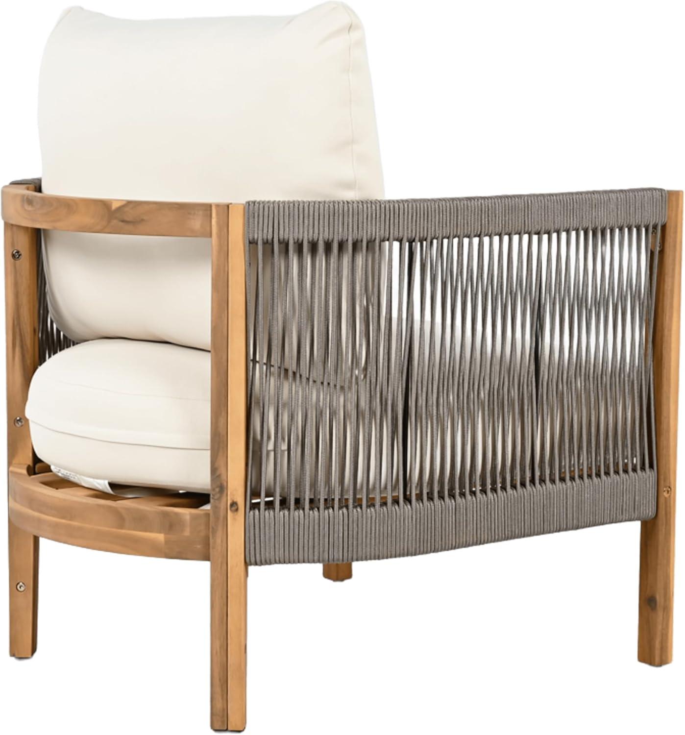 image:imageChristopher Knight Home Havets Patio Accent Chair Acacia Wood Club Chair Woven Rope Open Back Armchair 6 Thick Cushion Outdoor Comfort Seating Single Sofa for Backyard Garden Poolside GrayBeigeGraybeige