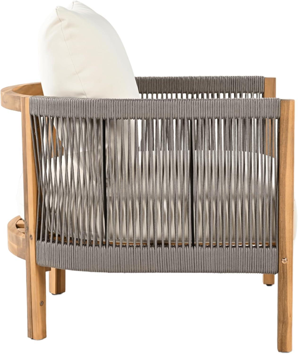 image:imageChristopher Knight Home Havets Patio Accent Chair Acacia Wood Club Chair Woven Rope Open Back Armchair 6 Thick Cushion Outdoor Comfort Seating Single Sofa for Backyard Garden Poolside GrayBeigeGraybeige