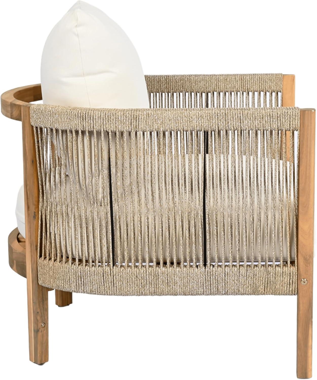 image:imageChristopher Knight Home Havets Patio Accent Chair Acacia Wood Club Chair Woven Rope Open Back Armchair 6 Thick Cushion Outdoor Comfort Seating Single Sofa for Backyard Garden Poolside GrayBeigeTeakbeige