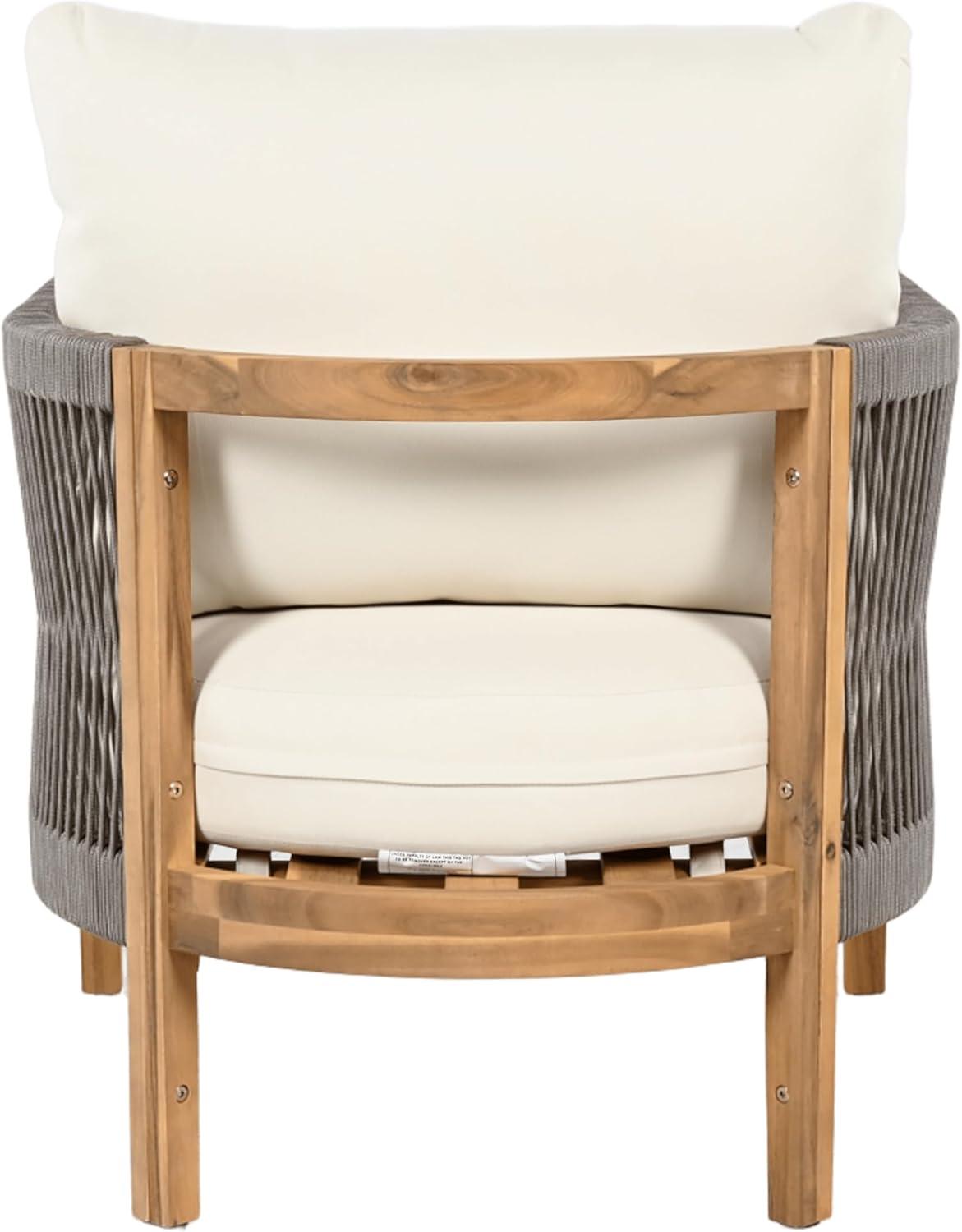 image:imageChristopher Knight Home Havets Patio Accent Chair Acacia Wood Club Chair Woven Rope Open Back Armchair 6 Thick Cushion Outdoor Comfort Seating Single Sofa for Backyard Garden Poolside GrayBeigeGraybeige