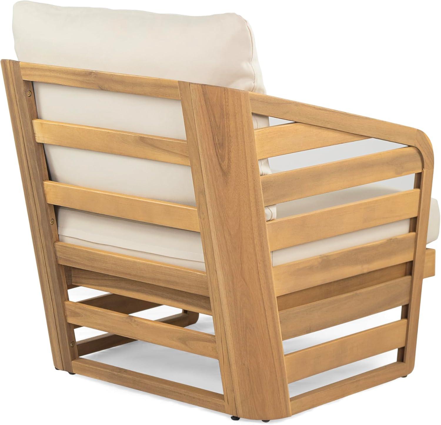 image:imageChristopher Knight Home Haya Wood Club Patio Chair Set of 2 Acacia Wood Accent Chairs with Cushions Open Arm Outdoor Lounge Seating Sofa Side Chairs for Balcony Backyard Garden Poolside TeakBeigeTeak Beige slat Arm
