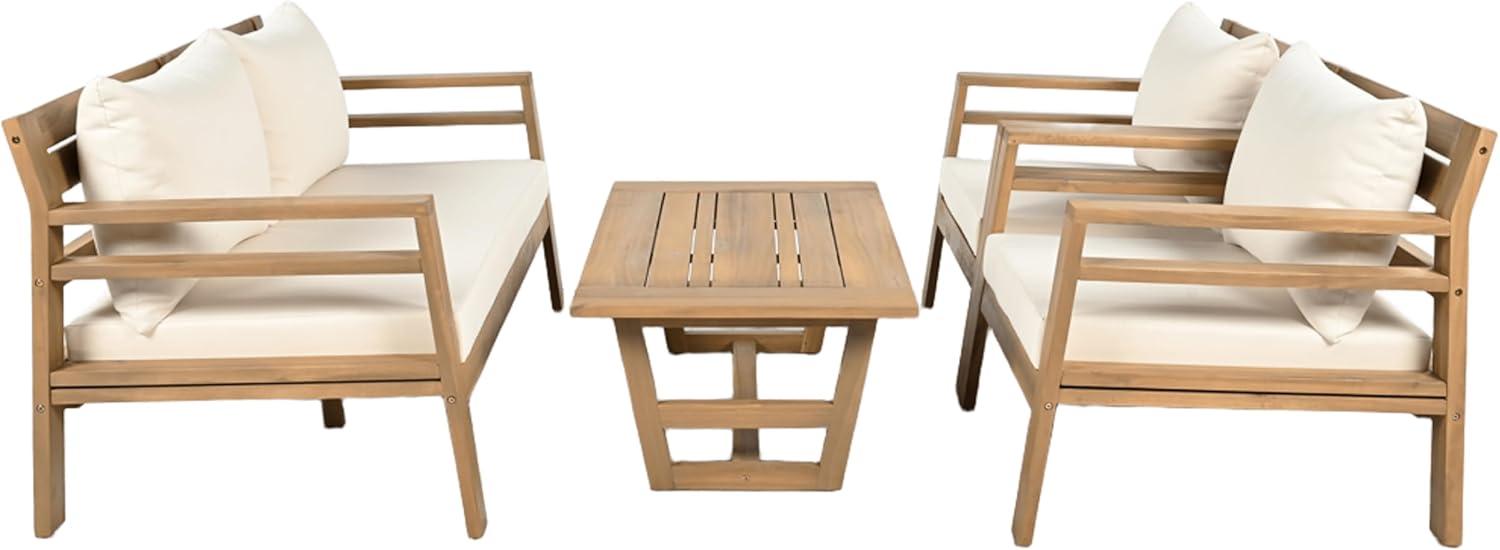 image:imageChristopher Knight Home Jamaia 4 Pieces Acacia Furniture Set Patio Conversation Chat 2Seat Sofa Set with Coffee Table Outdoor Loveseat Chair Set for Garden Porch Backyard Balcony Light TeakBeigeLight Teakbeige 4 Pcs Set