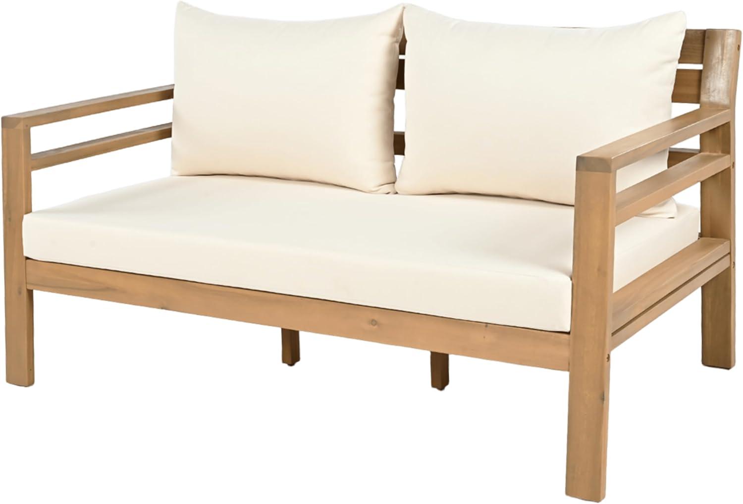 image:imageChristopher Knight Home Jamaia 4 Pieces Acacia Furniture Set Patio Conversation Chat 2Seat Sofa Set with Coffee Table Outdoor Loveseat Chair Set for Garden Porch Backyard Balcony Light TeakBeigeLight Teakbeige 2 Pcs Set