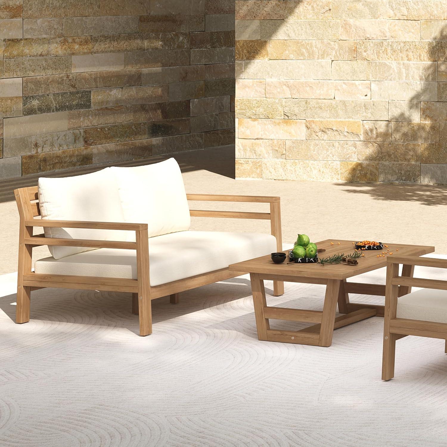 image:imageChristopher Knight Home Jamaia 4 Pieces Acacia Furniture Set Patio Conversation Chat 2Seat Sofa Set with Coffee Table Outdoor Loveseat Chair Set for Garden Porch Backyard Balcony Light TeakBeigeLight Teakbeige 2 Pcs Set