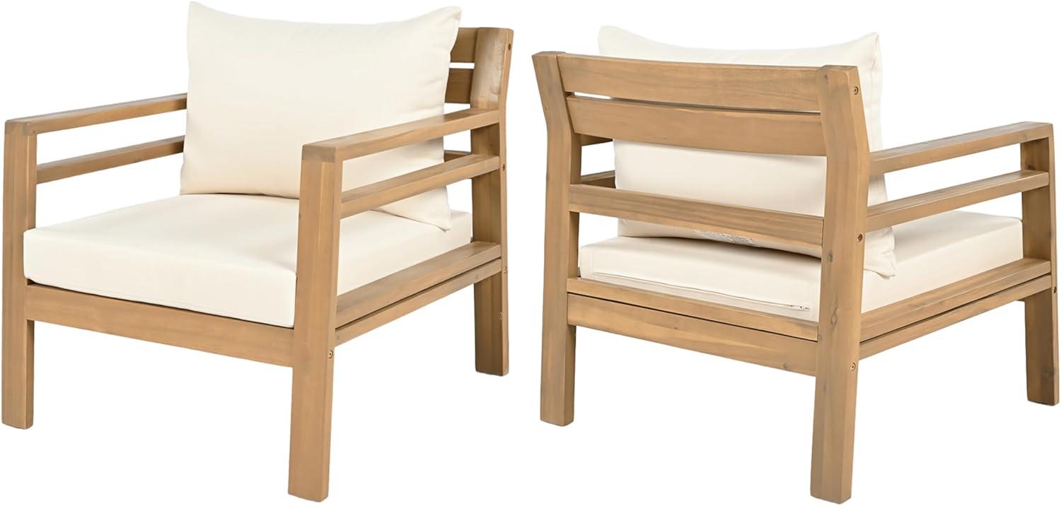 image:imageChristopher Knight Home Jamaia Outdoor Acacia Wood Club Chair Set of 2 Patio Armchair with Thick Beige Cushions Deep Seating Furniture for Garden Porch Backyard Balcony Light Teak Finish BeigeLight Teakbeige set of 2