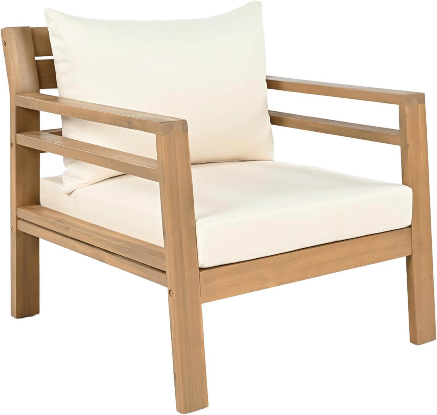image:imageChristopher Knight Home Jamaia Outdoor Acacia Wood Club Chair Set of 2 Patio Armchair with Thick Beige Cushions Deep Seating Furniture for Garden Porch Backyard Balcony Light Teak Finish BeigeLight Teakbeige set of 2