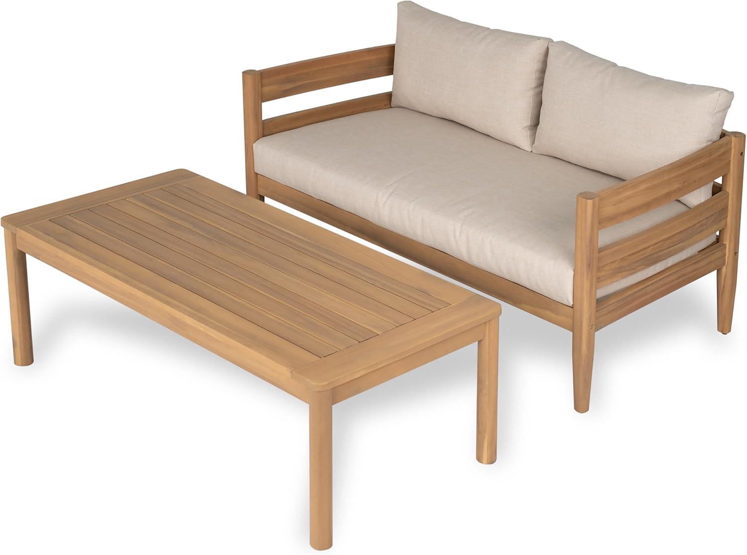 image:imageChristopher Knight Home Kory 5Piece Acacia Wood Patio Furniture Set Outdoor Conversation Sofa Chat Set with Club Chair and Coffee Table Patio 7Seater Seating Group for Backyard Balcony TeakBeigeTeakbeige 4seater Set