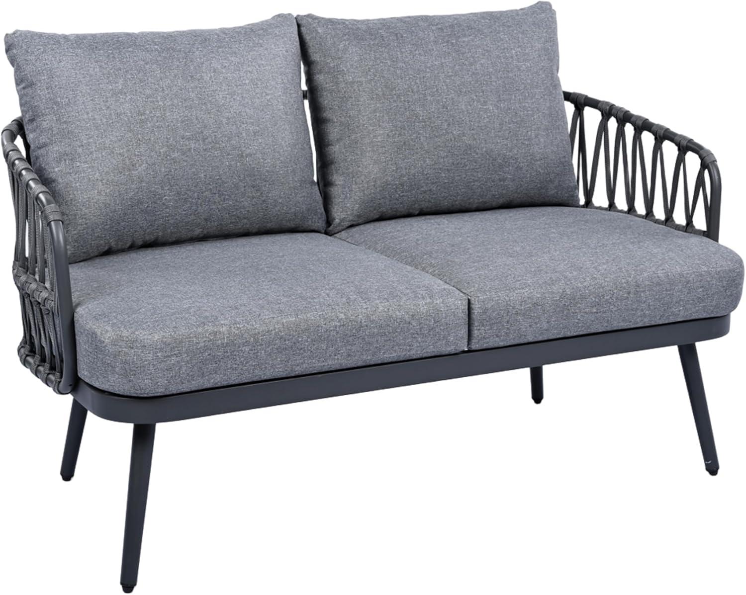 image:imageChristopher Knight Home Lena Patio Conversation Set Two Club Chairs Rope Woven Loveseat Metal Frame Armchair Rectangular Coffee Table Outdoor Side Table and Chair Set for Backyard BlackGrayBlackgray