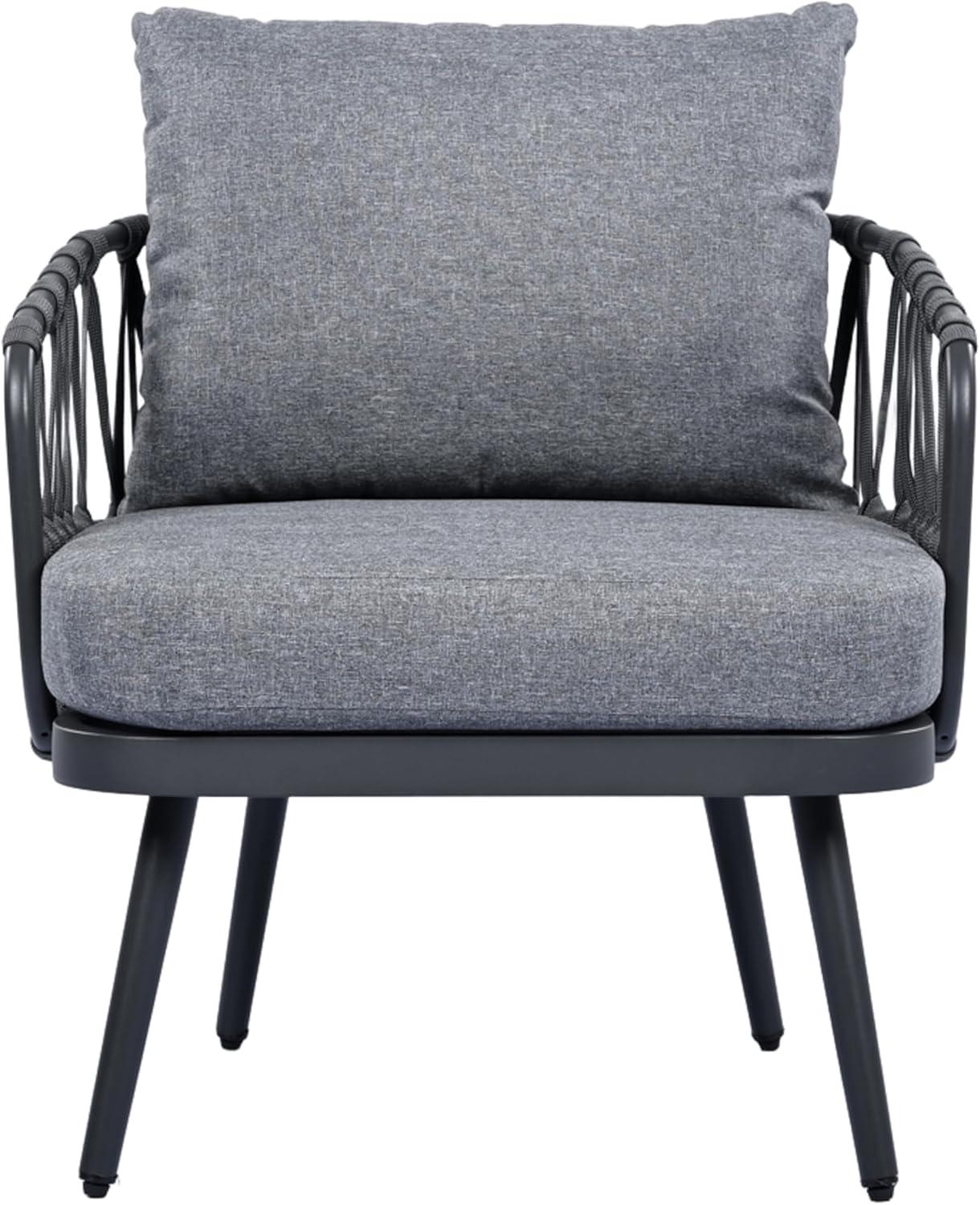 image:imageChristopher Knight Home Lena Patio Conversation Set Two Club Chairs Rope Woven Loveseat Metal Frame Armchair Rectangular Coffee Table Outdoor Side Table and Chair Set for Backyard BlackGrayBlackgray