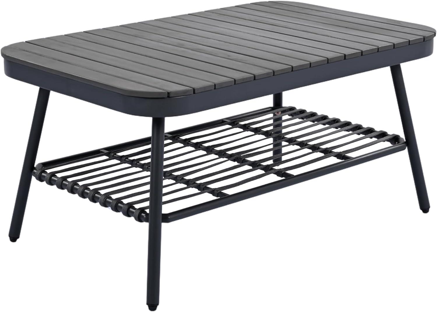 image:imageChristopher Knight Home Lena Patio Conversation Set Two Club Chairs Rope Woven Loveseat Metal Frame Armchair Rectangular Coffee Table Outdoor Side Table and Chair Set for Backyard BlackGrayBlackgray