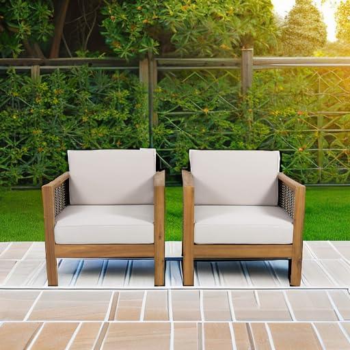 image:imageChristopher Knight Home Maggie Outdoor Acacia Wood Club Chair with Wicker Accents Set of 2 Gray Finish Mixed Gray Dark GrayTeak Finish Mixed Brown Beige