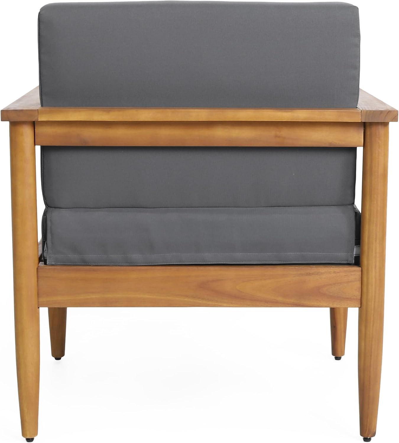 image:imageChristopher Knight Home Magnolia Patio Acacia Wood Club Chair with WaterResistant Cushions Outdoor Lounge Chair Slat Panel Design Sunbathe Armchair for GardenPorchBalcony TeakDark Gray