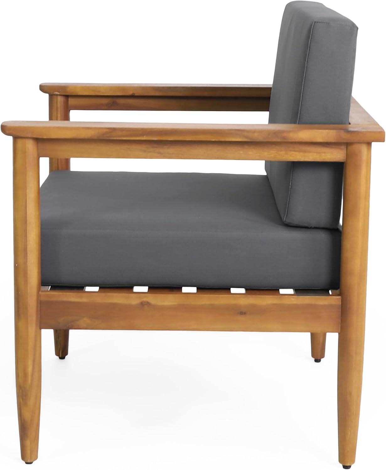 image:imageChristopher Knight Home Magnolia Patio Acacia Wood Club Chair with WaterResistant Cushions Outdoor Lounge Chair Slat Panel Design Sunbathe Armchair for GardenPorchBalcony TeakDark Gray