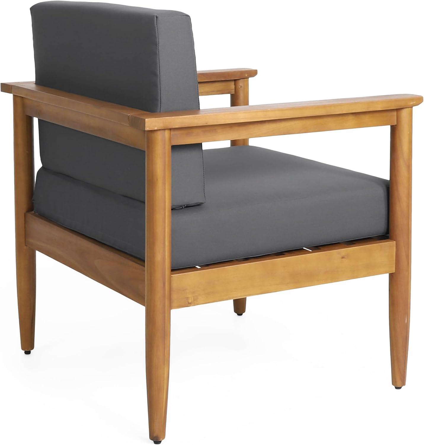 image:imageChristopher Knight Home Magnolia Patio Acacia Wood Club Chair with WaterResistant Cushions Outdoor Lounge Chair Slat Panel Design Sunbathe Armchair for GardenPorchBalcony TeakDark Gray