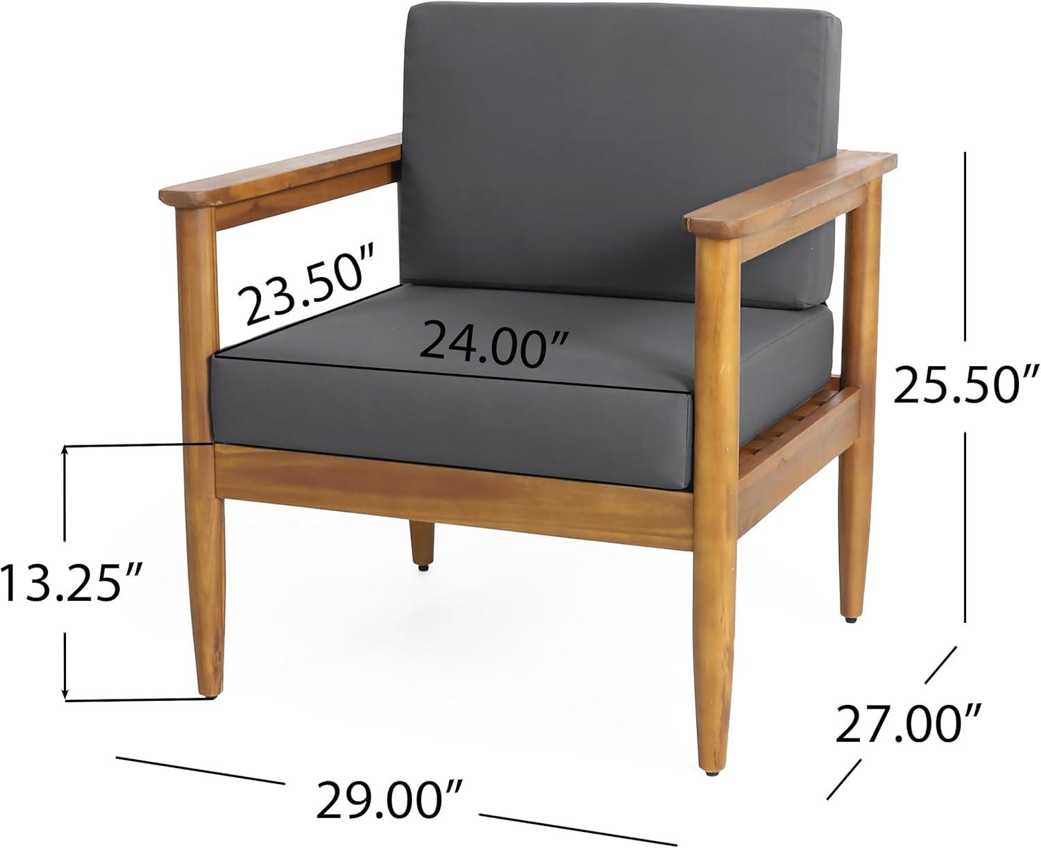 image:imageChristopher Knight Home Magnolia Patio Acacia Wood Club Chair with WaterResistant Cushions Outdoor Lounge Chair Slat Panel Design Sunbathe Armchair for GardenPorchBalcony TeakDark Gray