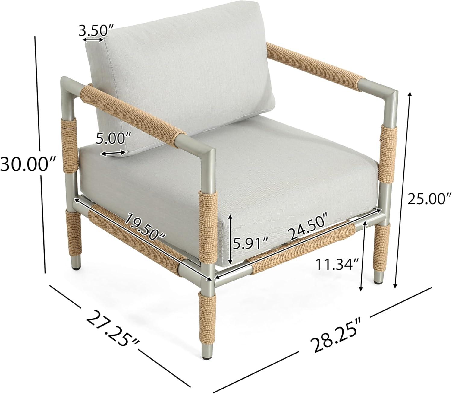 image:imageChristopher Knight Home Oriana Patio Garden Aluminum Frame Club Chair Outdoor Armchair with RopeWrapped ArmrestBackrest and Removable Cushions Comfy Lounge Chair for PoolsideBalcony Light Gray