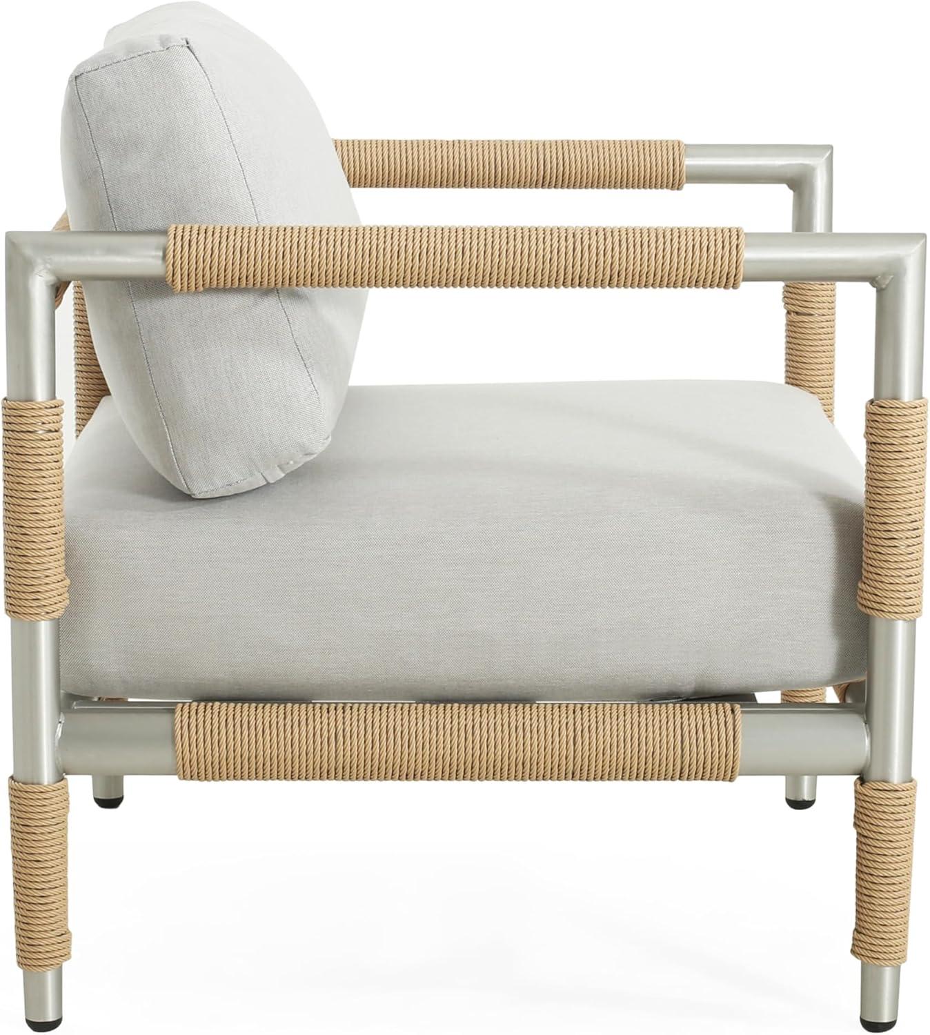 image:imageChristopher Knight Home Oriana Patio Garden Aluminum Frame Club Chair Outdoor Armchair with RopeWrapped ArmrestBackrest and Removable Cushions Comfy Lounge Chair for PoolsideBalcony Light Gray