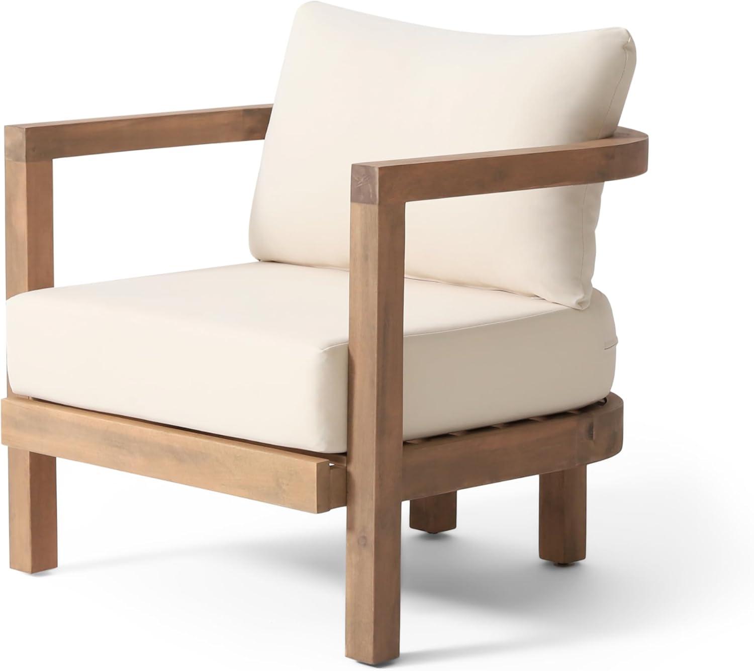 image:imageChristopher Knight Home Orion Outdoor Acacia Wood Club Chair with Tub Shape and Slat Panel Patio Armchair WaterRepellent Thick Cushion Seating for Garden Backyard Balcony Brown WashBeigeBrown Washbeige set of 2