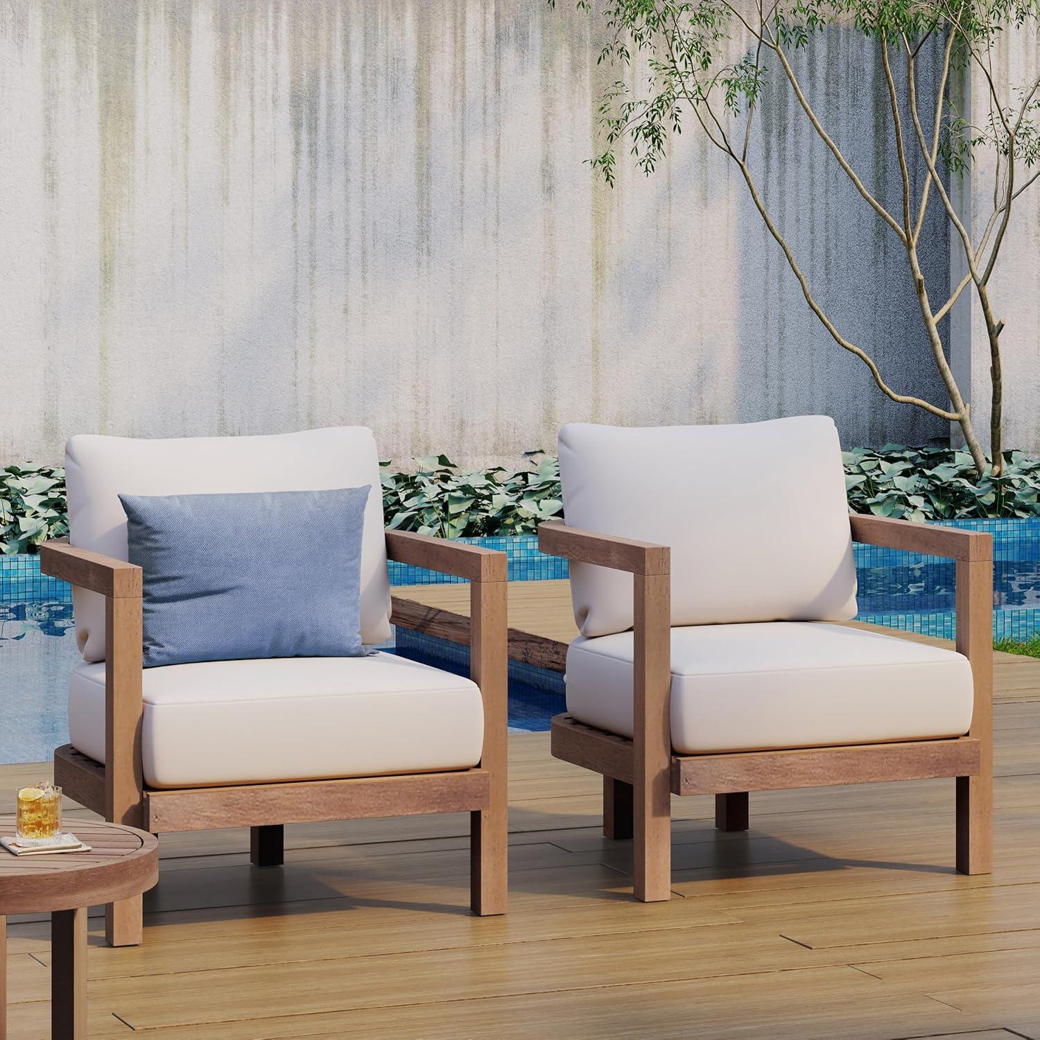 image:imageChristopher Knight Home Orion Outdoor Acacia Wood Club Chair with Tub Shape and Slat Panel Patio Armchair WaterRepellent Thick Cushion Seating for Garden Backyard Balcony Brown WashBeigeBrown Washbeige set of 2