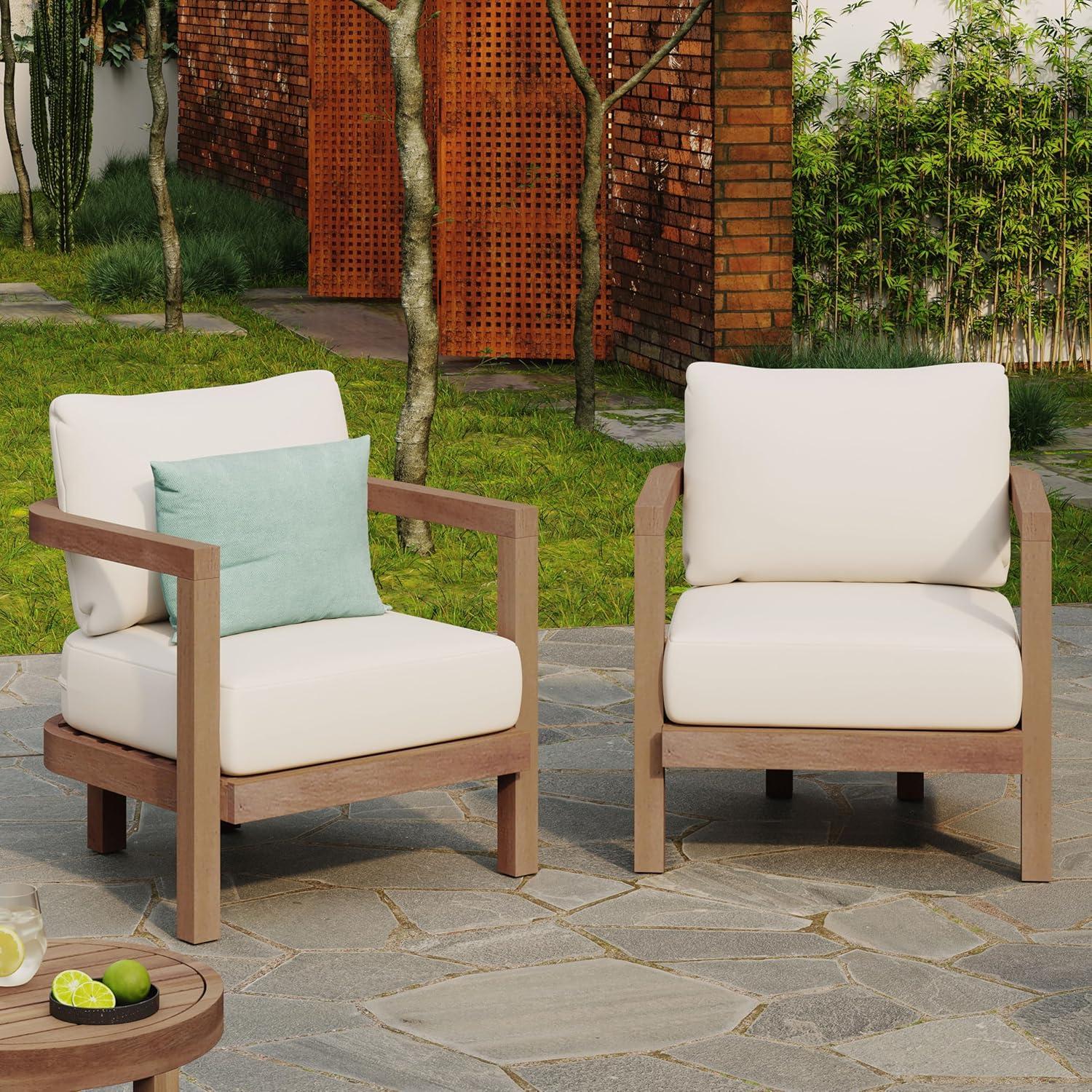 image:imageChristopher Knight Home Orion Outdoor Acacia Wood Club Chair with Tub Shape and Slat Panel Patio Armchair WaterRepellent Thick Cushion Seating for Garden Backyard Balcony Brown WashBeigeBrown Washbeige set of 2