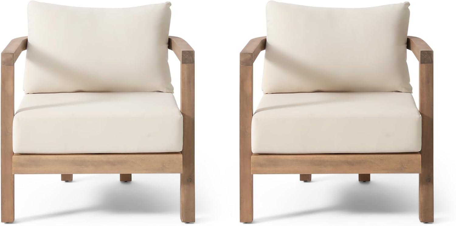 image:imageChristopher Knight Home Orion Outdoor Acacia Wood Club Chair with Tub Shape and Slat Panel Patio Armchair WaterRepellent Thick Cushion Seating for Garden Backyard Balcony Brown WashBeigeBrown Washbeige set of 2