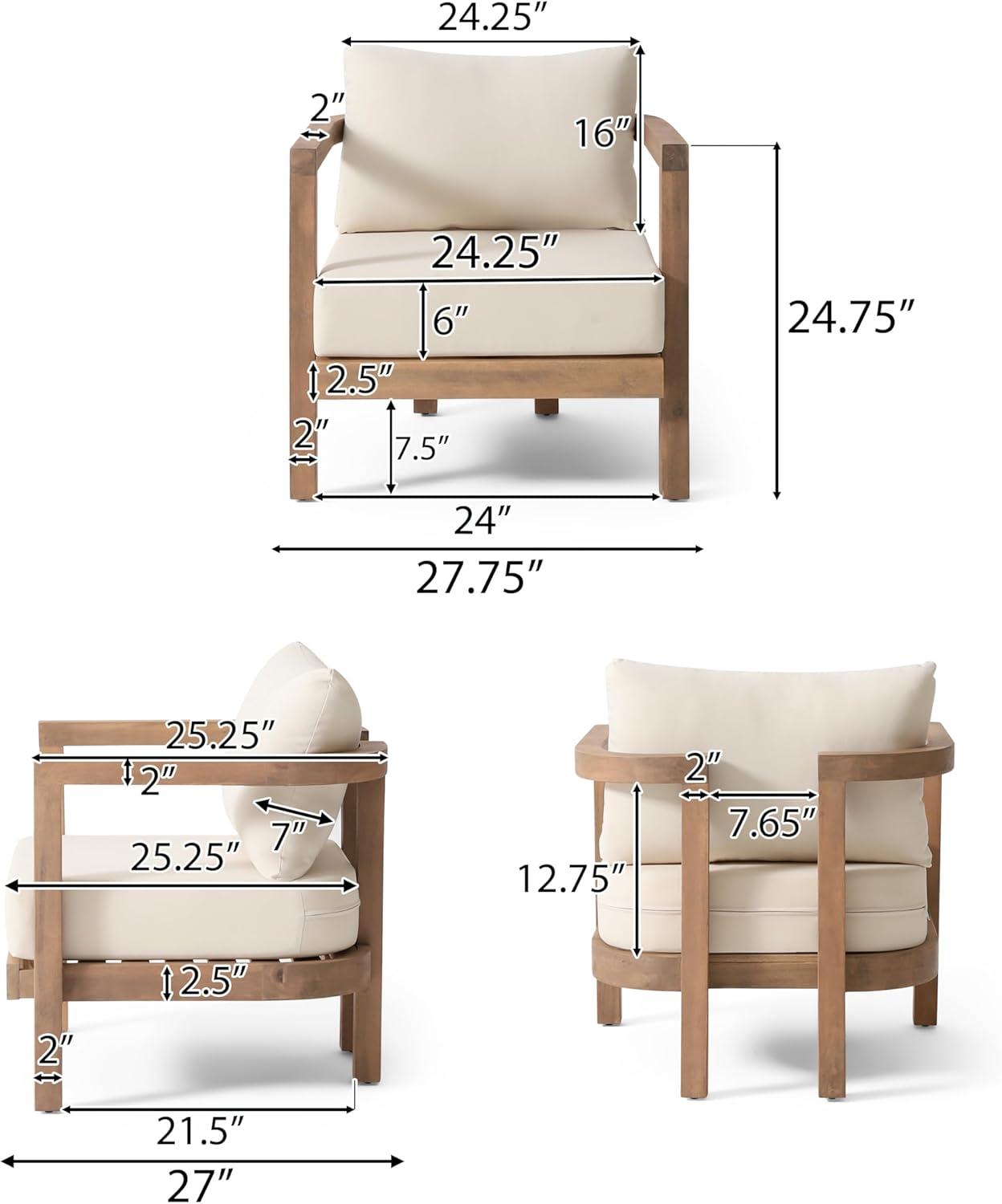 image:imageChristopher Knight Home Orion Outdoor Acacia Wood Club Chair with Tub Shape and Slat Panel Patio Armchair WaterRepellent Thick Cushion Seating for Garden Backyard Balcony Brown WashBeigeBrown Washbeige set of 2