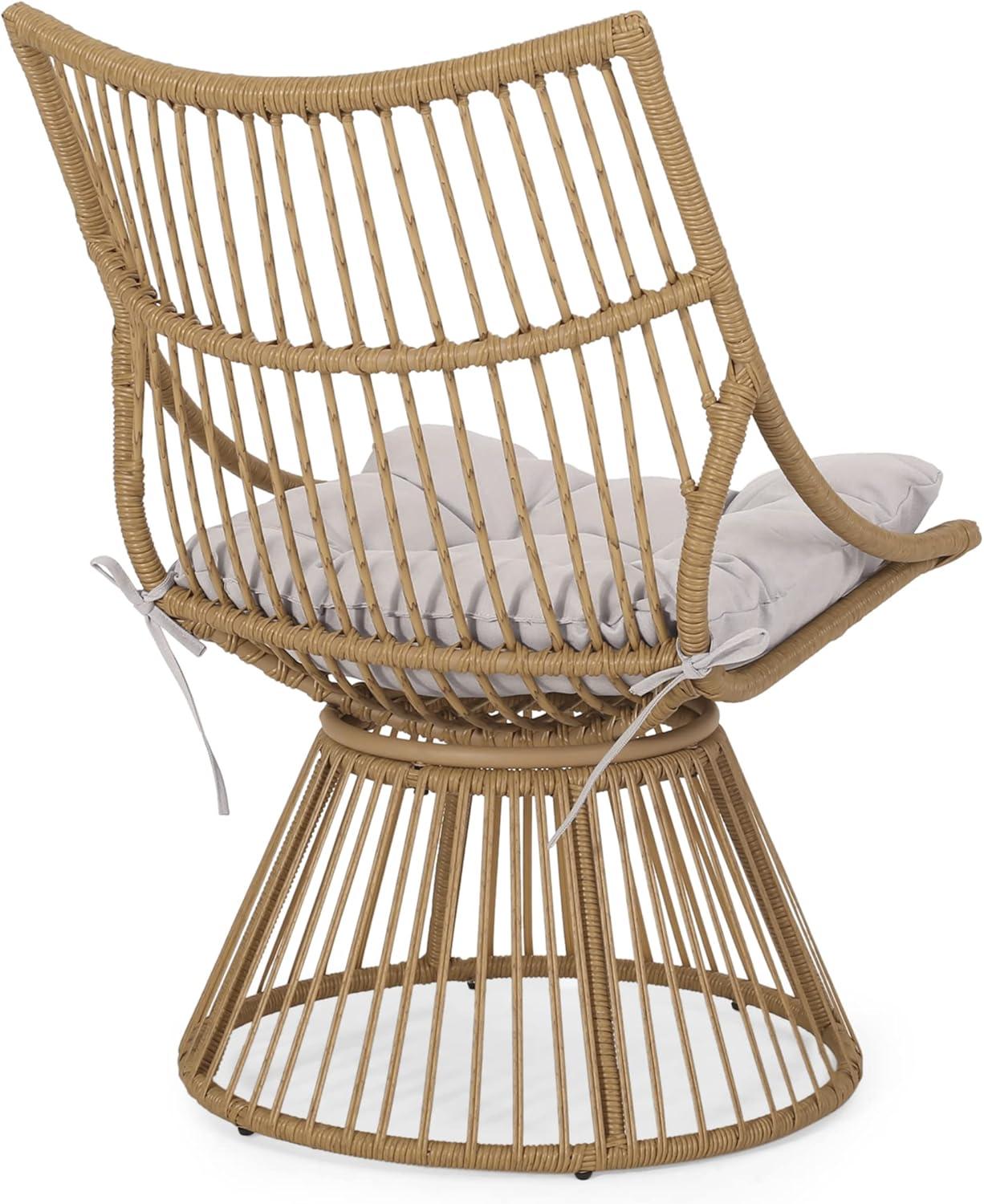 image:imageChristopher Knight Home Outdoor 2 Piece Wicker Patio Furniture Set Woven Seating Accent ChairRattan Chat Set with Club Chair Side Table and Water Resistant Cushion for Yard and Bistro Dark GreyLight Brown Beige