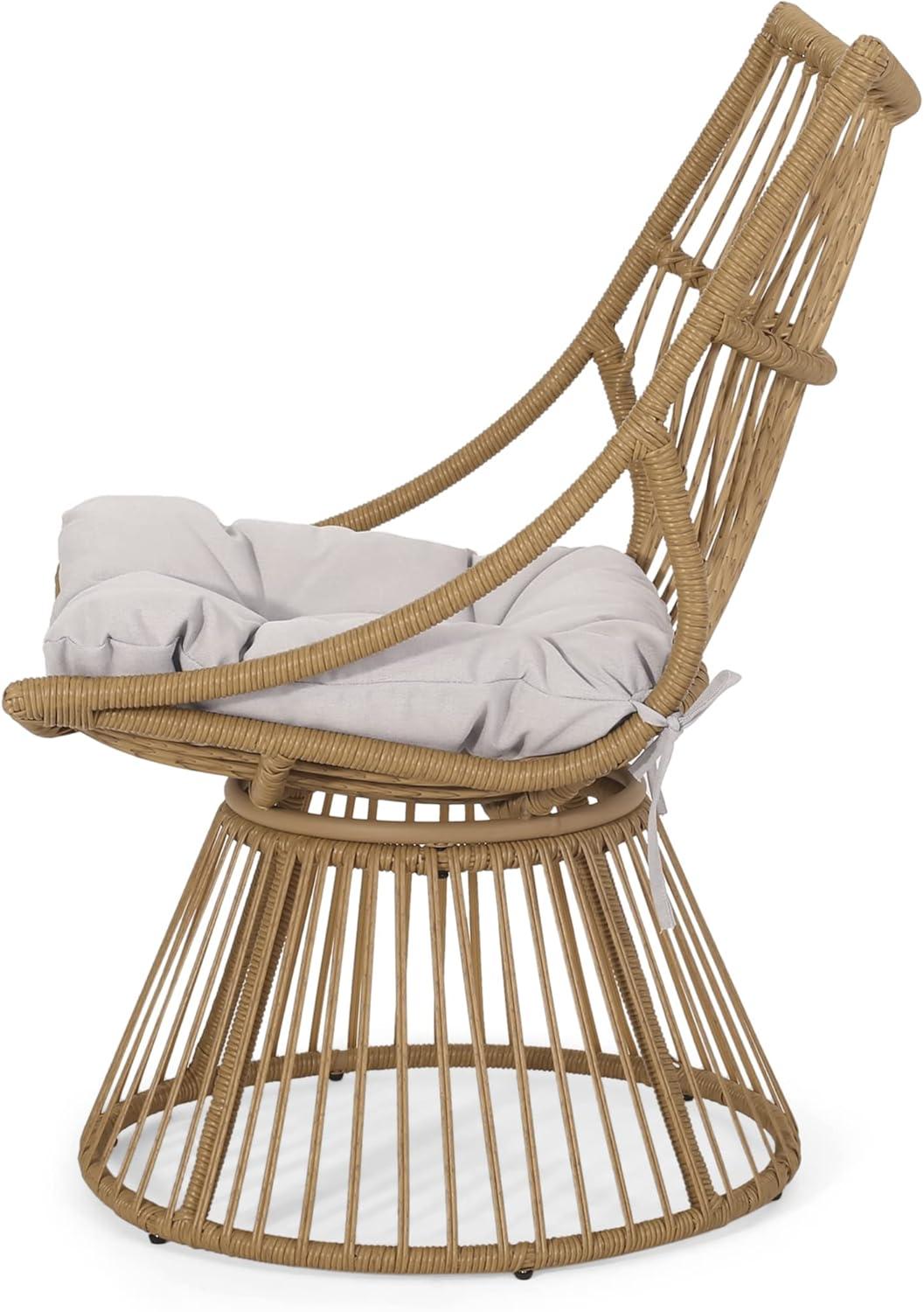 image:imageChristopher Knight Home Outdoor 2 Piece Wicker Patio Furniture Set Woven Seating Accent ChairRattan Chat Set with Club Chair Side Table and Water Resistant Cushion for Yard and Bistro Dark GreyLight Brown Beige