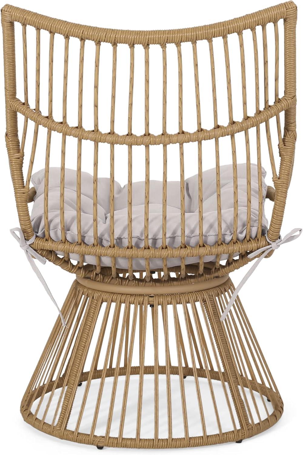 image:imageChristopher Knight Home Outdoor 2 Piece Wicker Patio Furniture Set Woven Seating Accent ChairRattan Chat Set with Club Chair Side Table and Water Resistant Cushion for Yard and Bistro Dark GreyLight Brown Beige