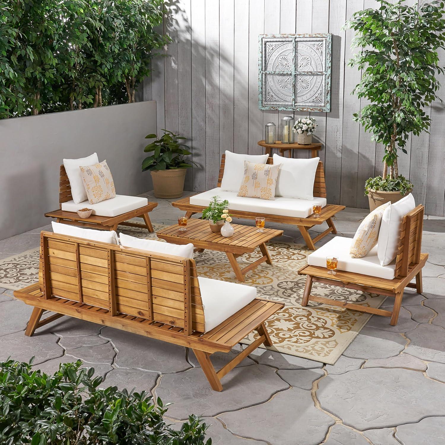 image:imageChristopher Knight Home Outdoor Acacia Wood 6 Seater Chat Set Teak and White